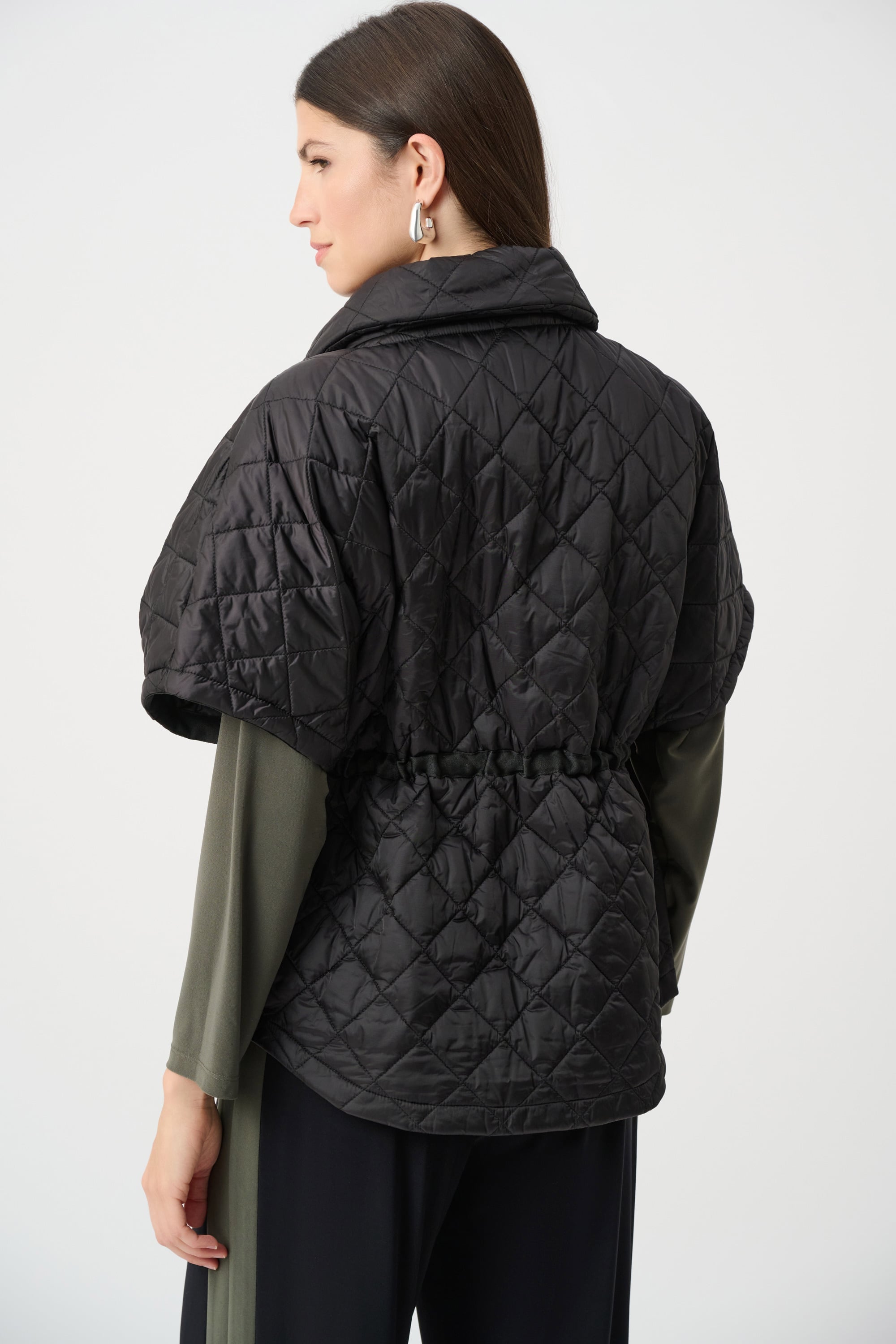Quilted Nylon Shawl-Neck Boxy Vest
263643 by Joseph Ribkoff - black