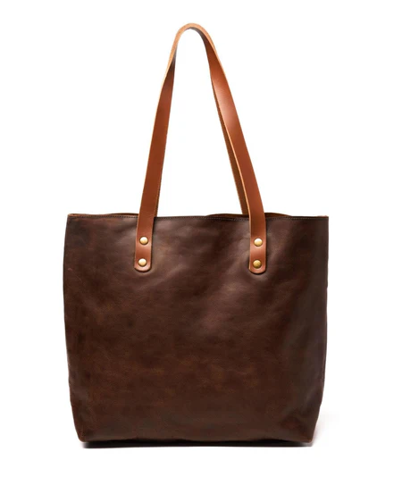 Large Leather Tote Bag - Coffee Brown