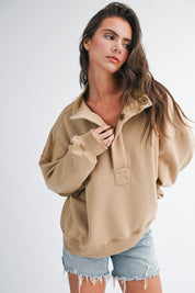 Carmen Oversized Snap Neck Pullover Sweatshirt