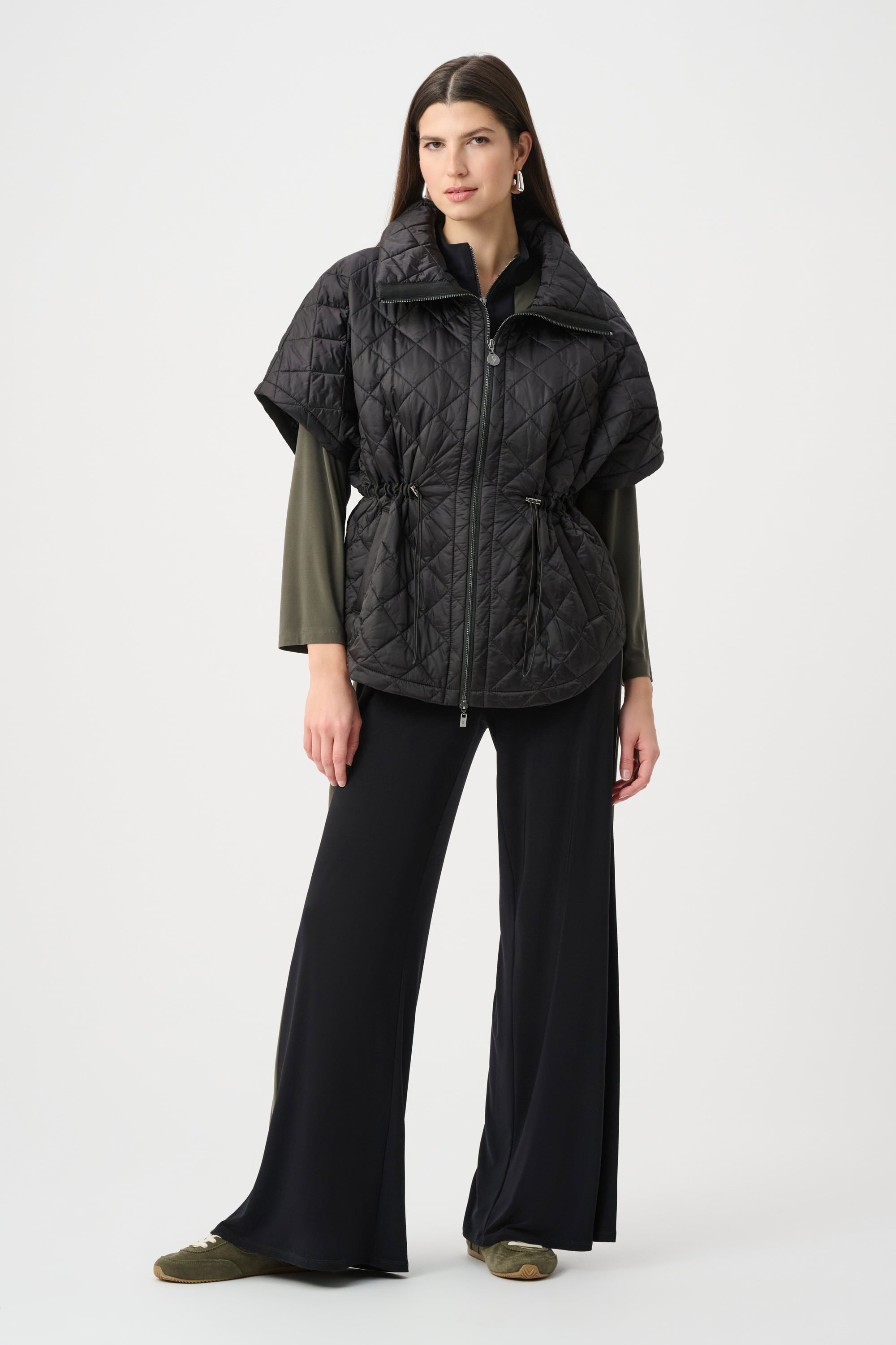Quilted Nylon Shawl-Neck Boxy Vest
263643 by Joseph Ribkoff - black
