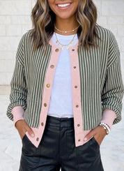 Striped Patchwork Long Sleeve Regular Fit Cardigan