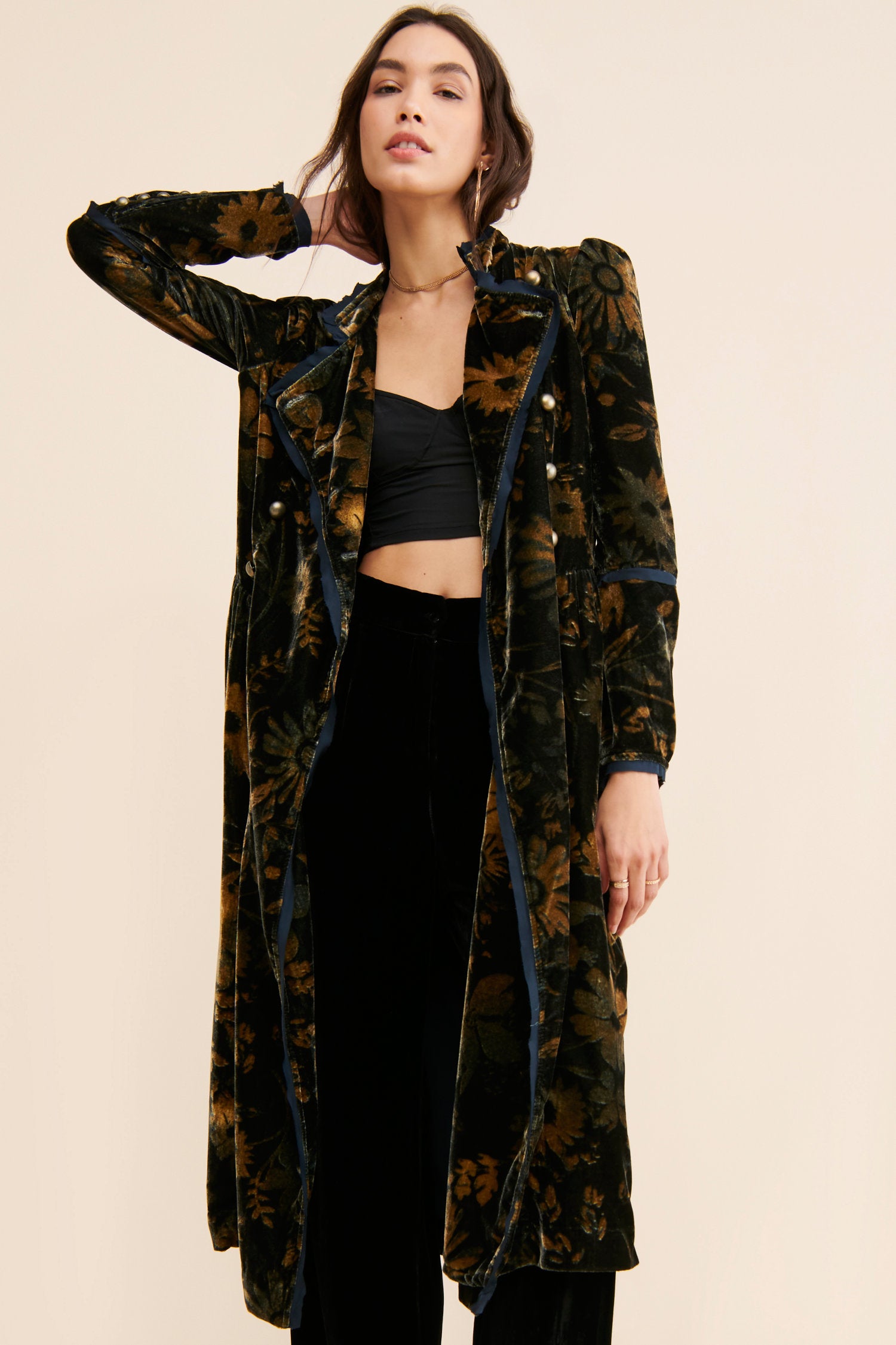 Hazel Velvet Duster - Black Multi