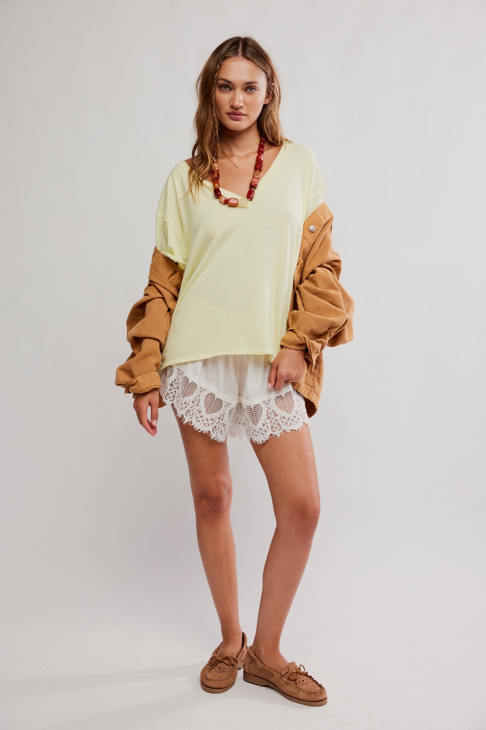 Nina V Neck Tee - lemon water