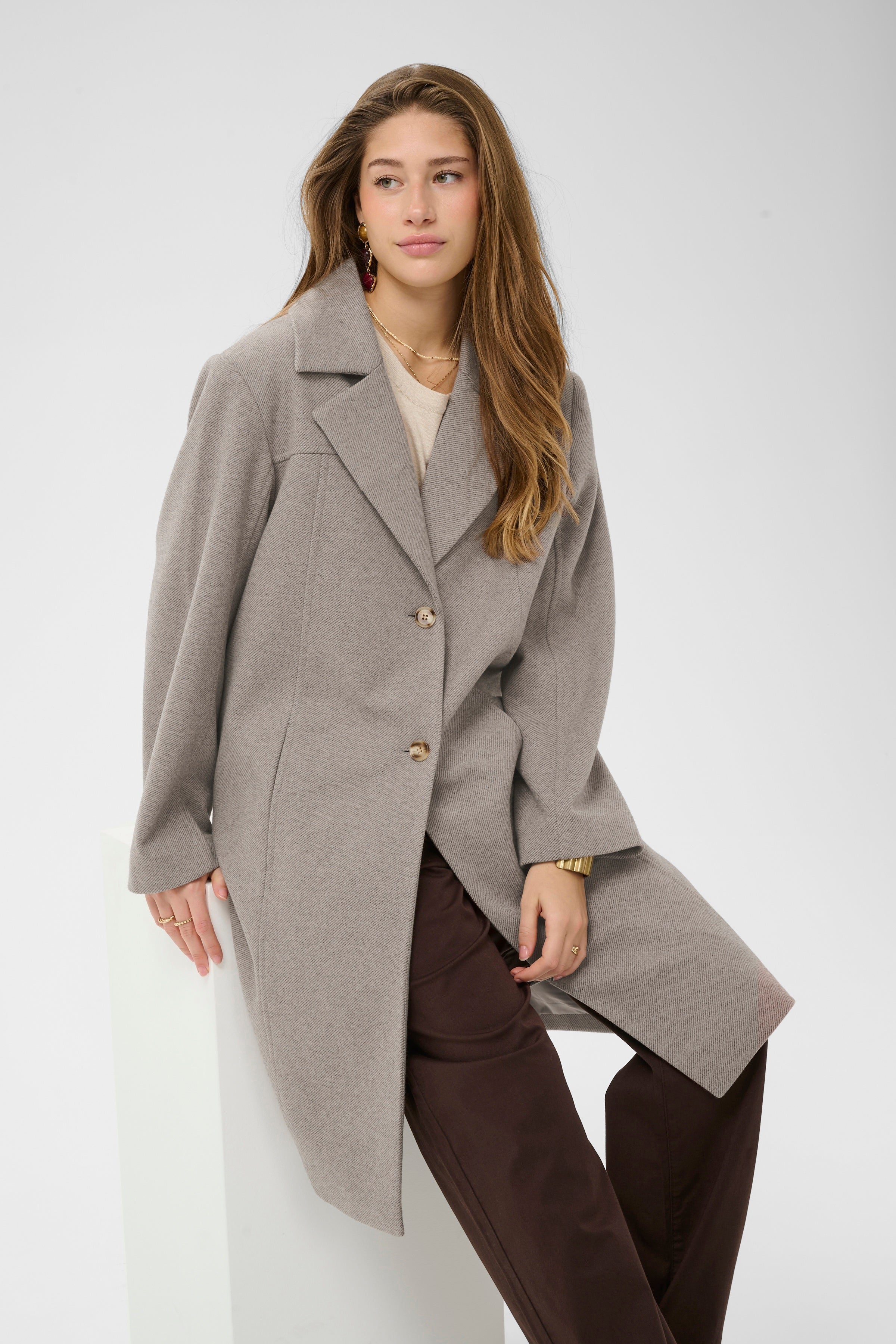 Jaze Long Coat by Cream - lentil melange