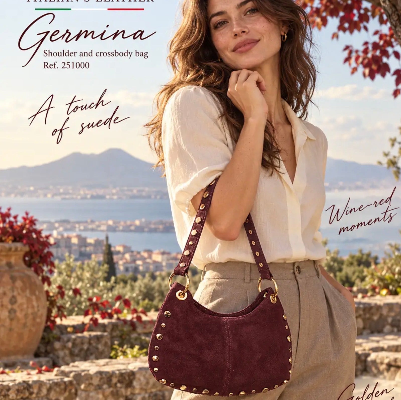Italian Suede Leather Shoulder and Crossbody Bag - Taupe