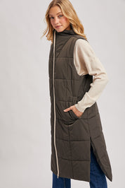 Amanda Quilted Longline Puffer Vest - Ash