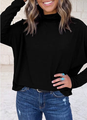 Oversized Mock Neck Long Sleeve Lightweight Layering Sweater - Black