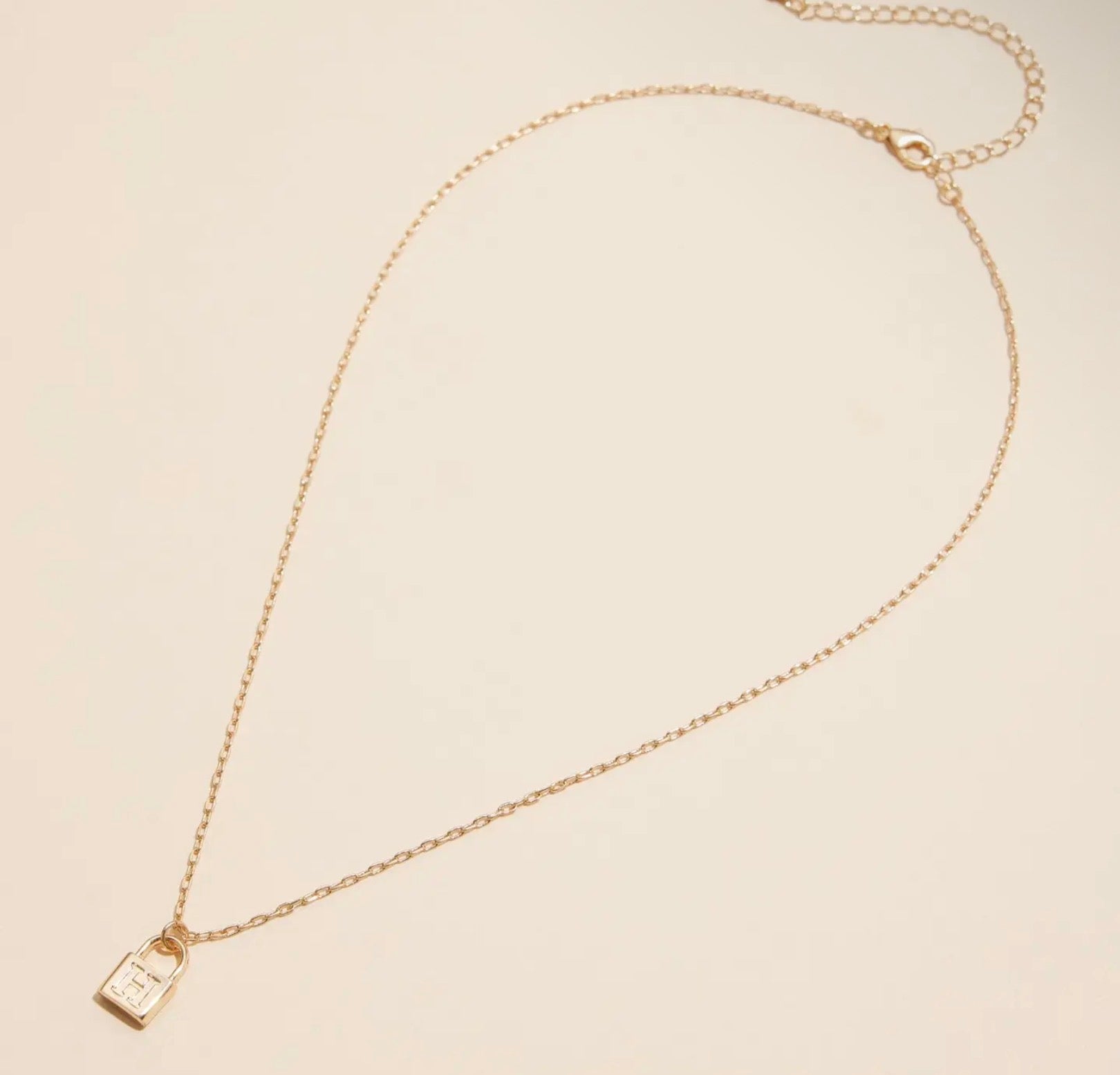 18k Gold Plated Mini Initial Lock Pendant/Necklace