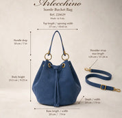 Italian Suede Leather Bucket Bag - Brown