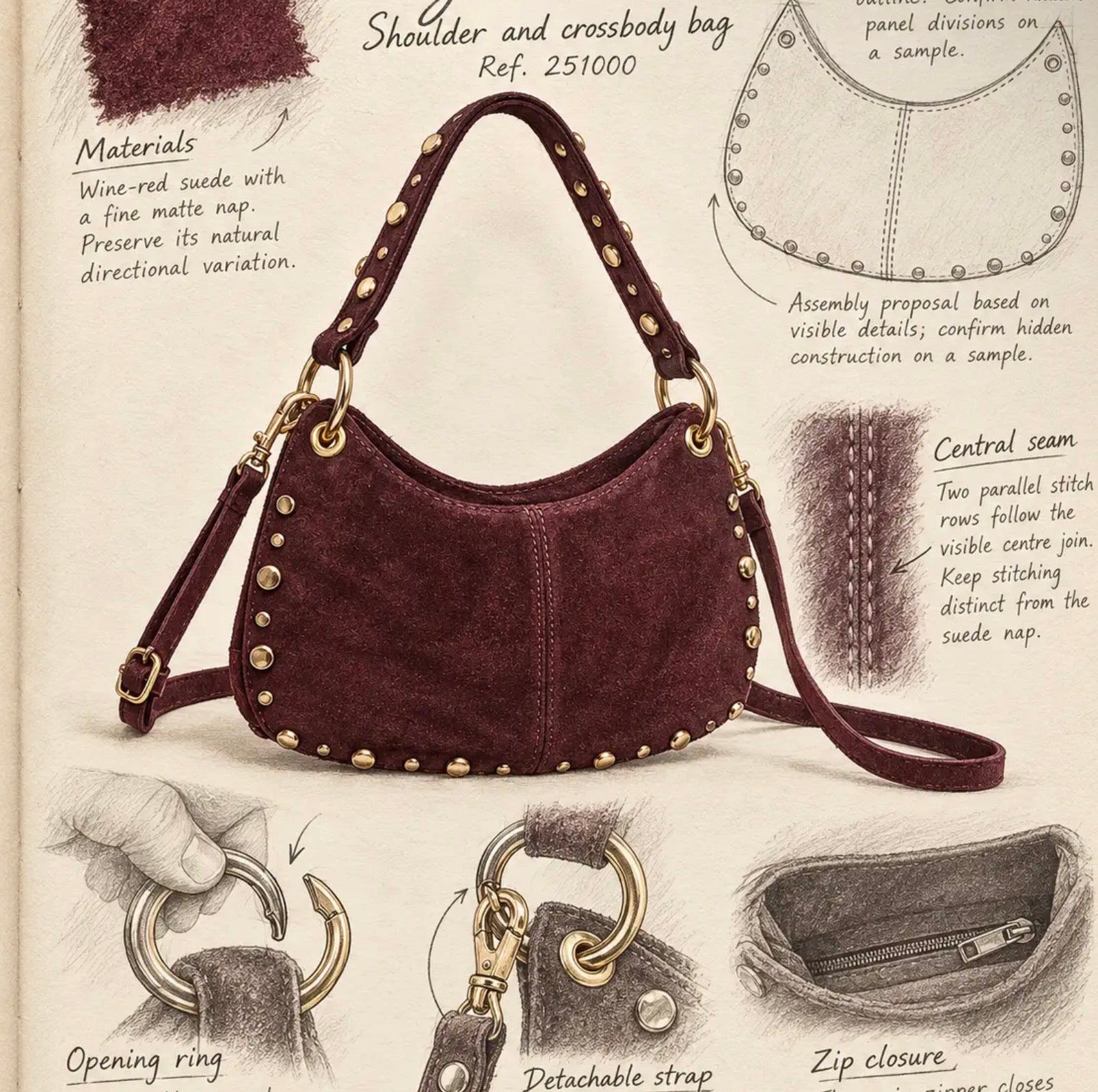 Italian Suede Leather Shoulder and Crossbody Bag - Taupe