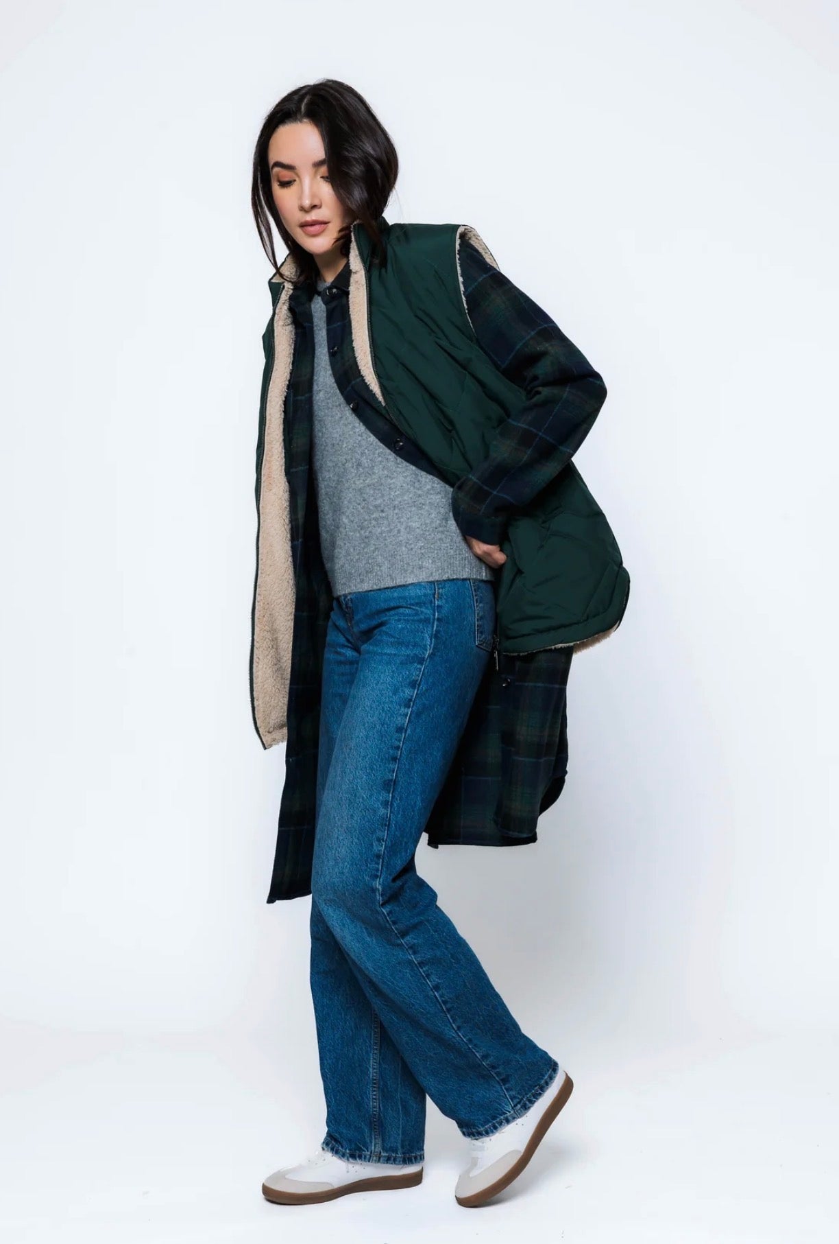 Julie-Sherpa Lined Reversible Vest by Orb - Evergreen
