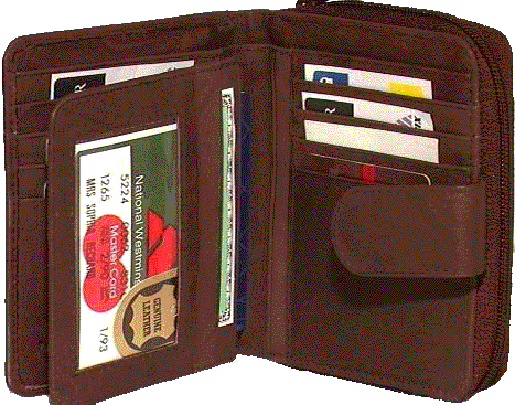 Genuine Cowhide Leather Ladies RFID Zipper Wallet - Brown 7509-R