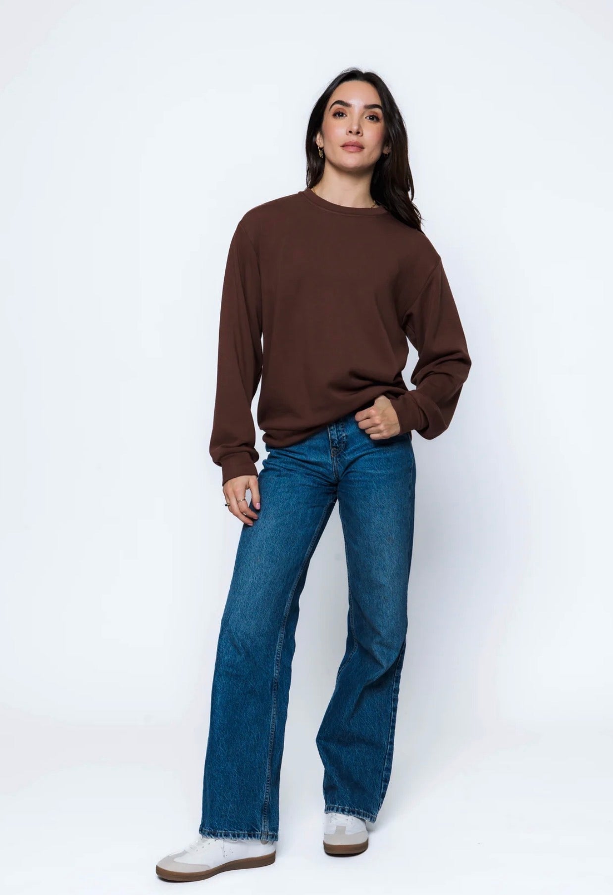 Jenna-Luxe Fleece Crew by Orb - Chocolate