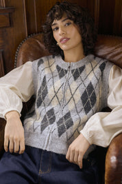 Mirea Knit Argyle Print Vest by Cream