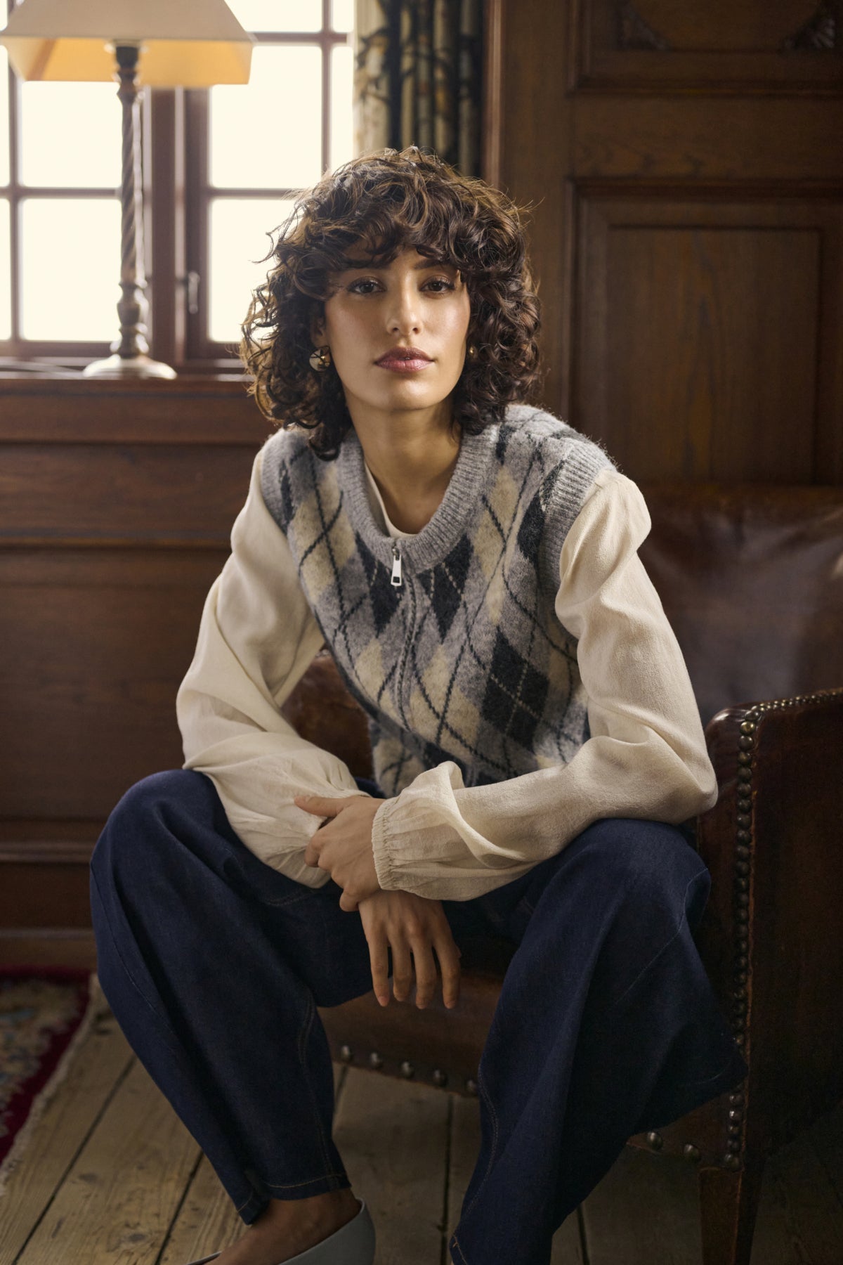 Mirea Knit Argyle Print Vest by Cream