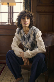 Mirea Knit Argyle Print Vest by Cream