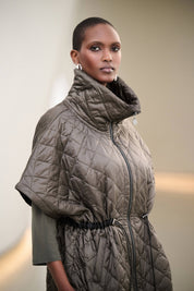 Quilted Nylon Shawl-Neck Boxy Vest 263643 by Joseph Ribkoff - avocado