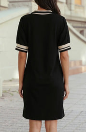 Striped Webbing Trim Preppy Polo Tee Dress