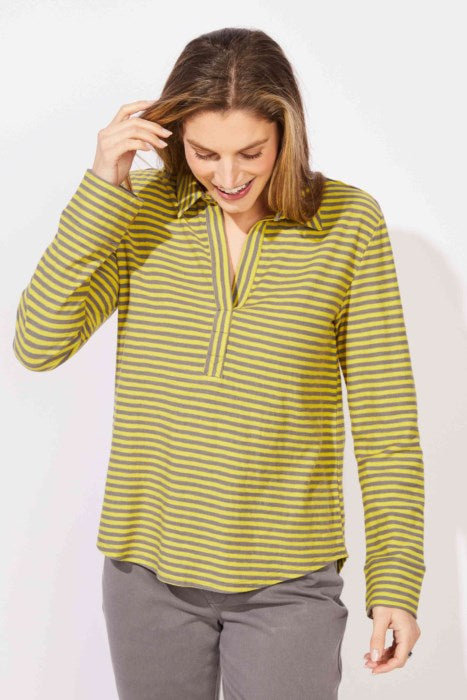 ESCAPE BY HABITAT PRIMO SPLIT NECK STRIPED TOP E23544 - Citron