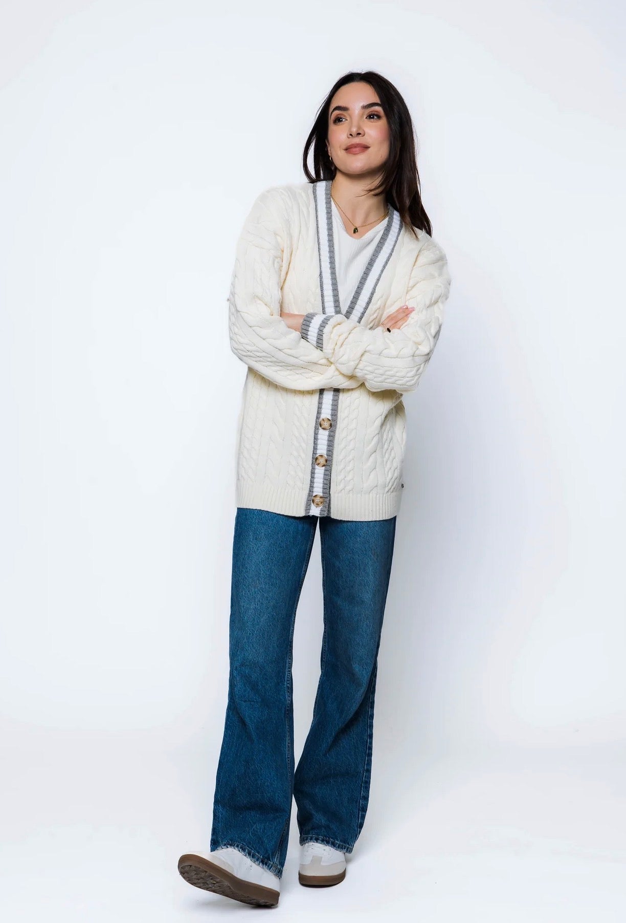 Lou-Cable Knit Cardigan by Orb - winter white