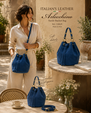 Italian Suede Leather Bucket Bag - Taupe