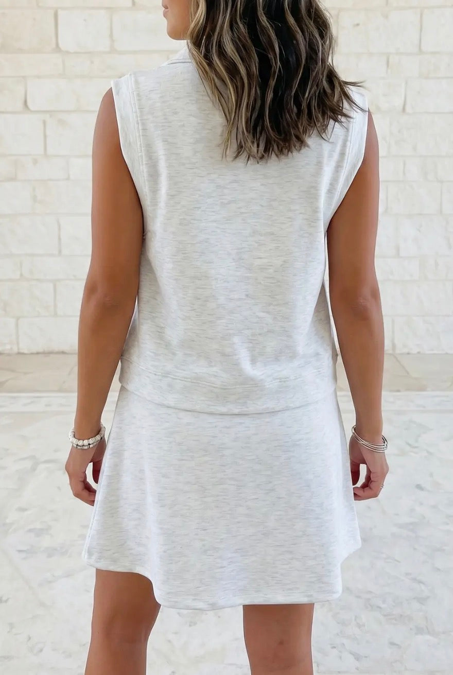 Solid Color Zip Neck Tank and Skort 2 Pcs Set
