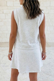 Solid Color Zip Neck Tank and Skort 2 Pcs Set
