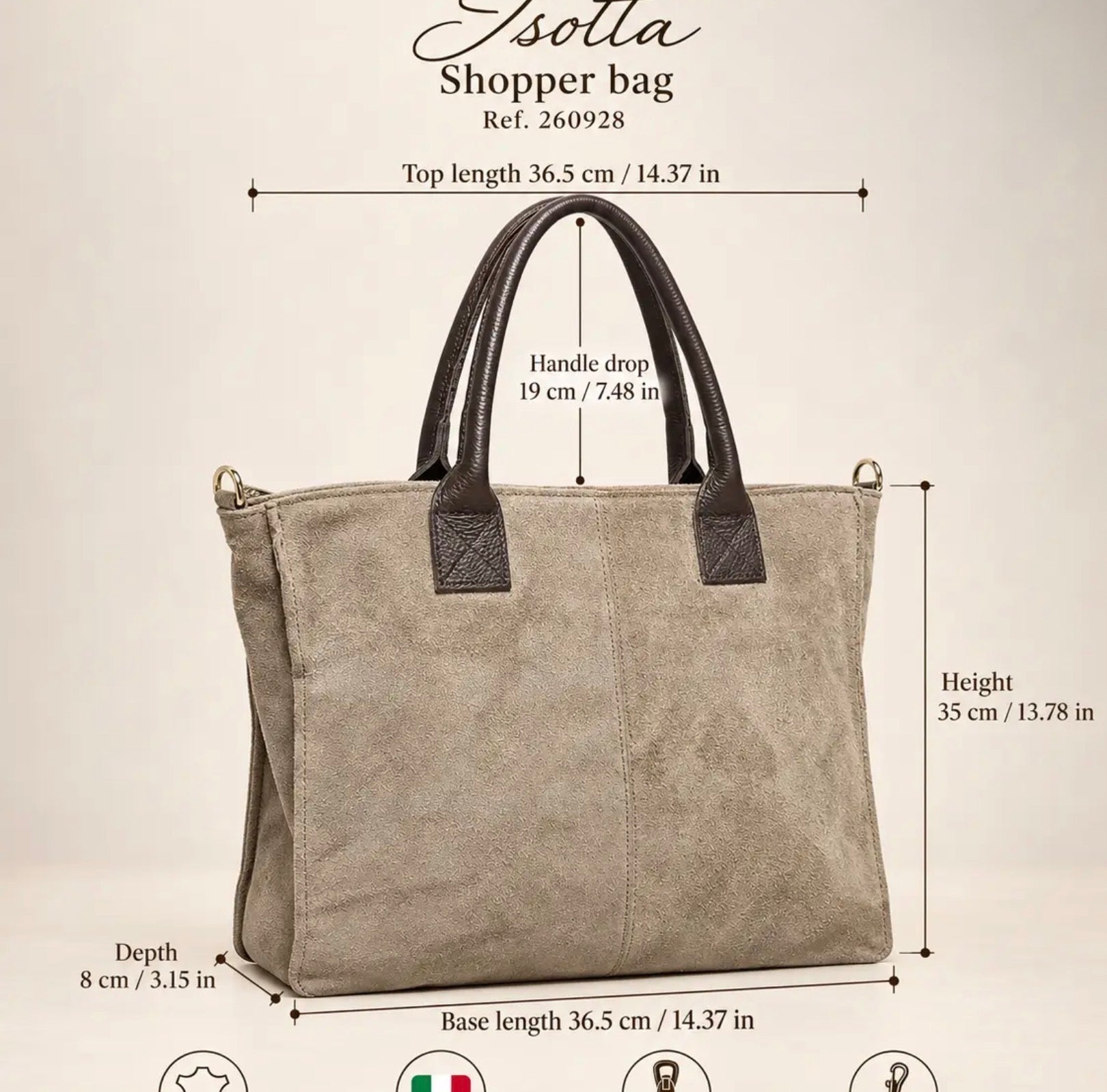 Italian Suede Leather Shopper Bag - Fudge