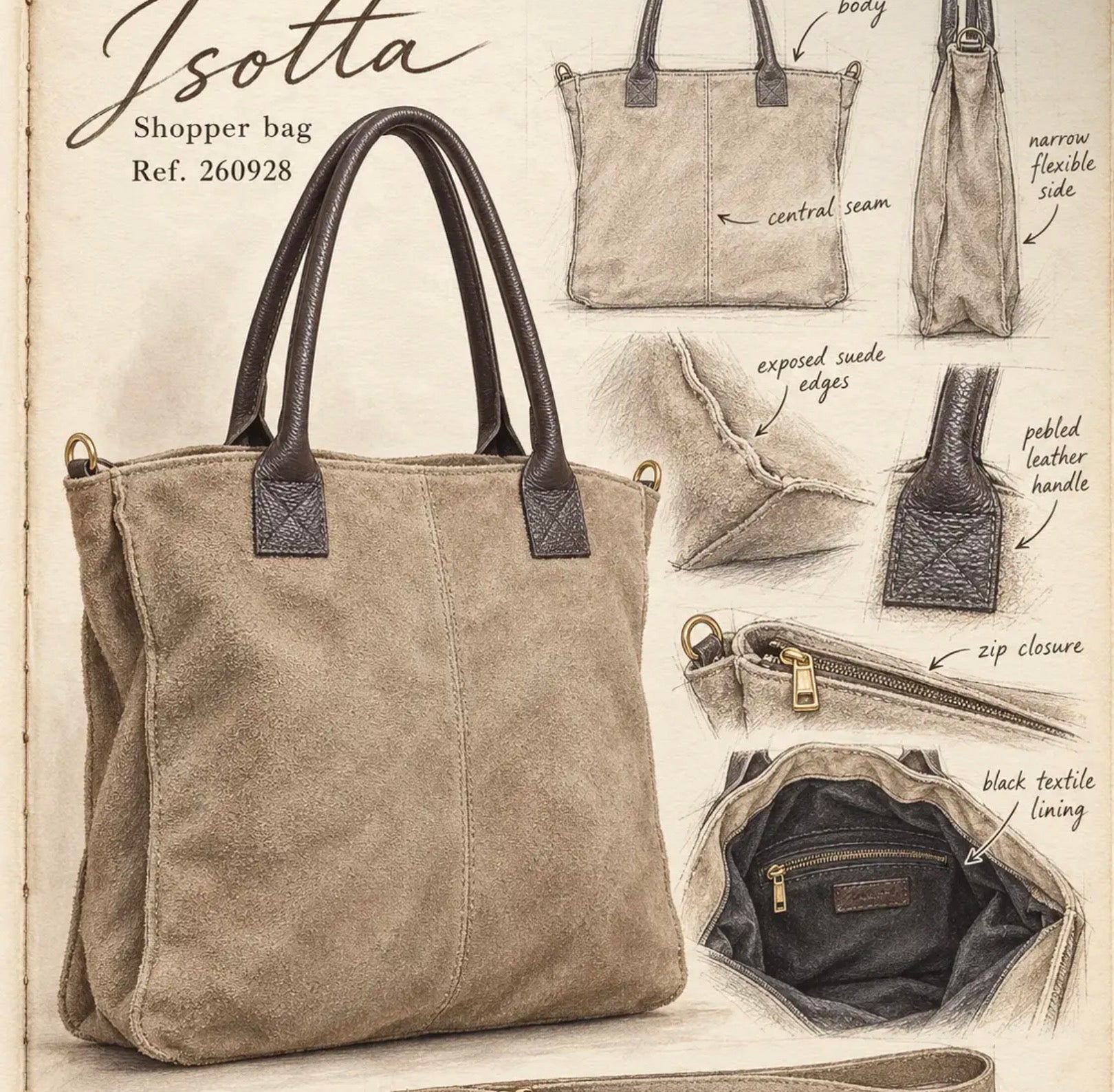 Italian Suede Leather Shopper Bag - Fudge