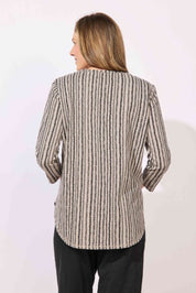 Peruvian Cotton High Lo Striped Seamed Tee E12243 by Escape - Fog