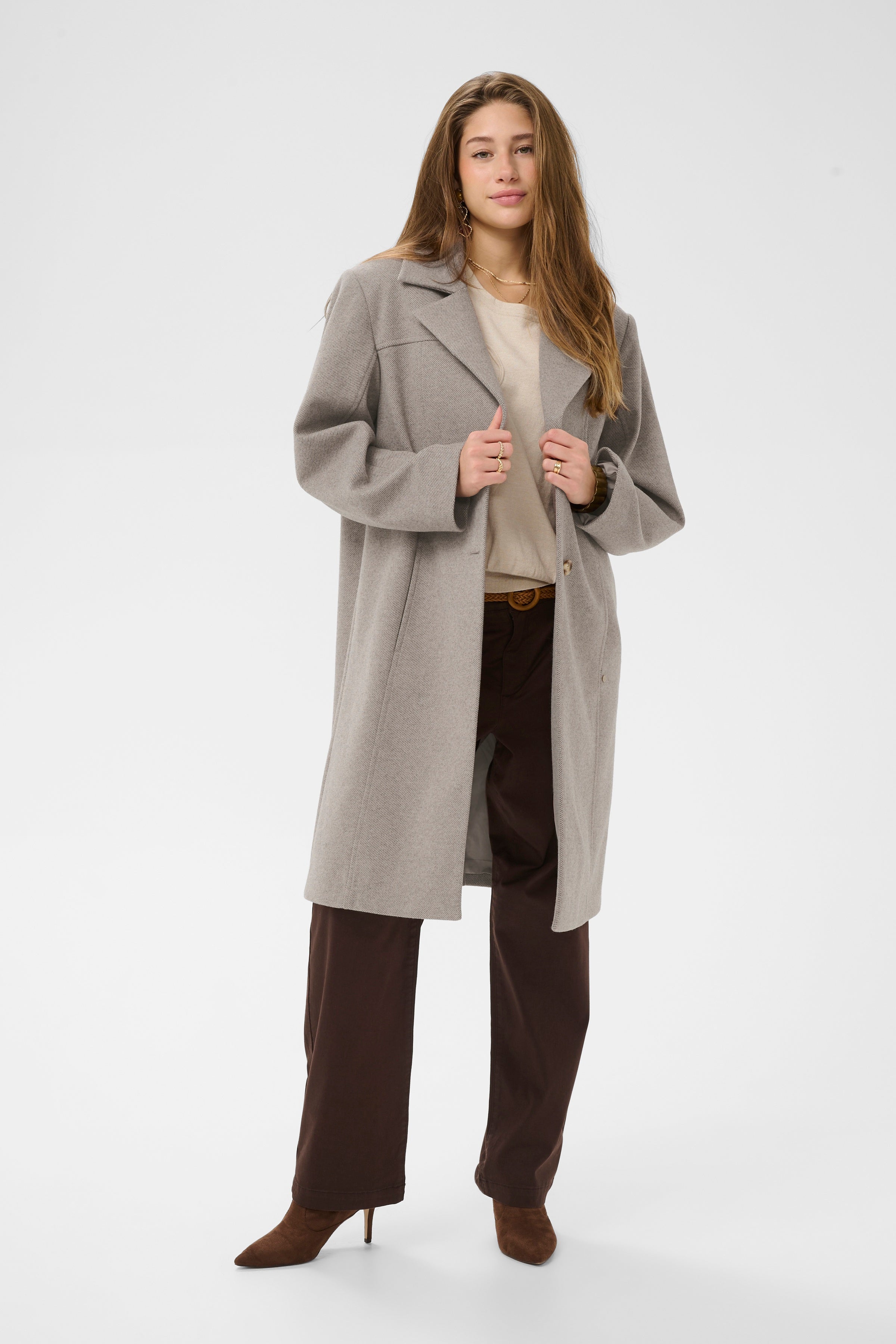 Jaze Long Coat by Cream - lentil melange