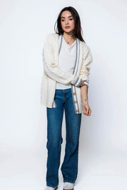 Lou-Cable Knit Cardigan by Orb - winter white