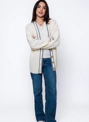 Lou-Cable Knit Cardigan by Orb - winter white
