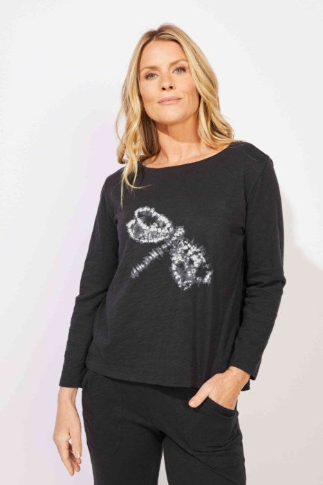 ESCAPE BY HABITAT BOXY TEE "SHIBORI DRAGONFLY" E41025-Black