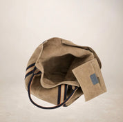 Italian Suede Leather Shopper Bag with Sporty Canvas Strap - Brown