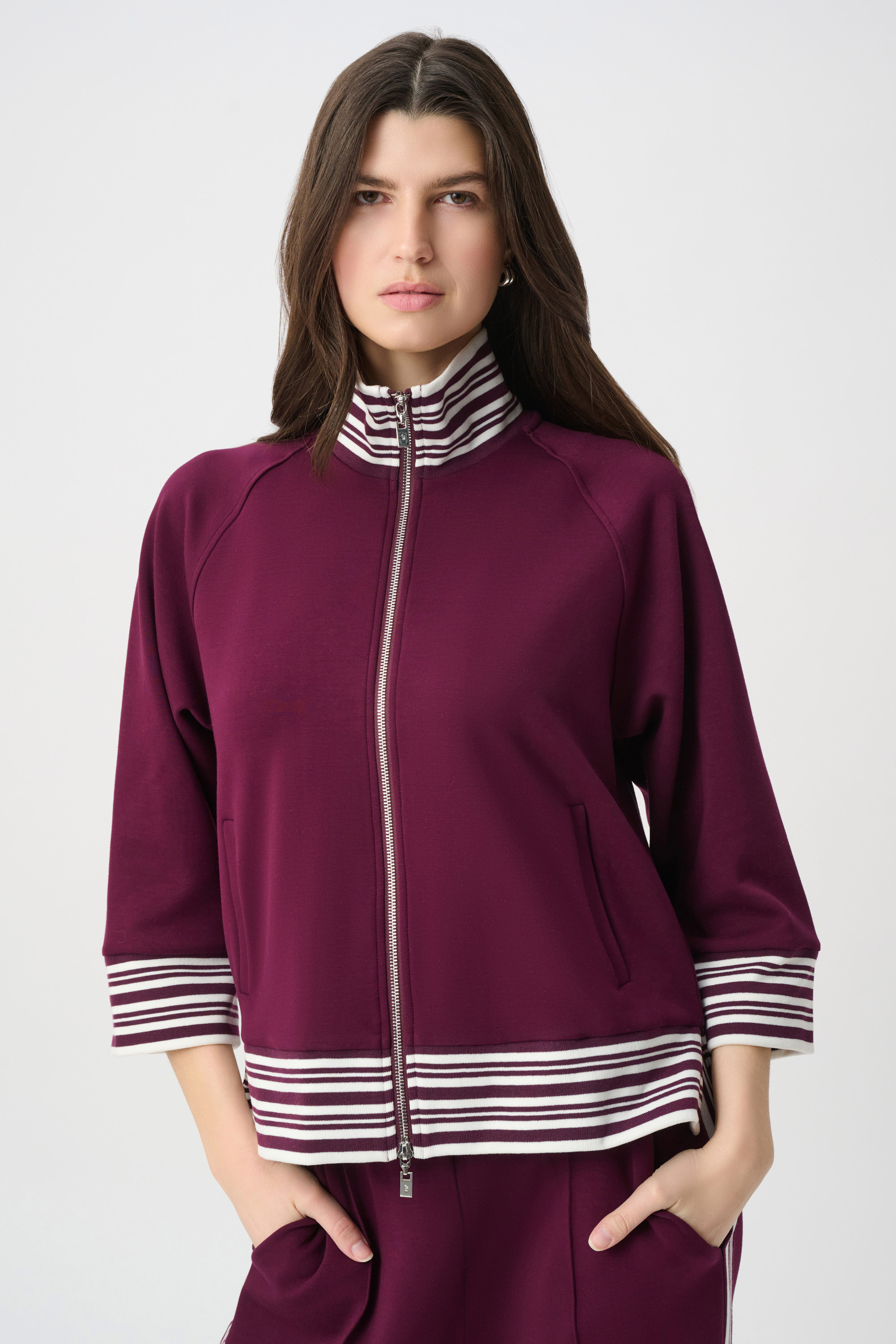 Funnel Neck Jacket 261617W26 by Joseph Ribkoff - elderberry