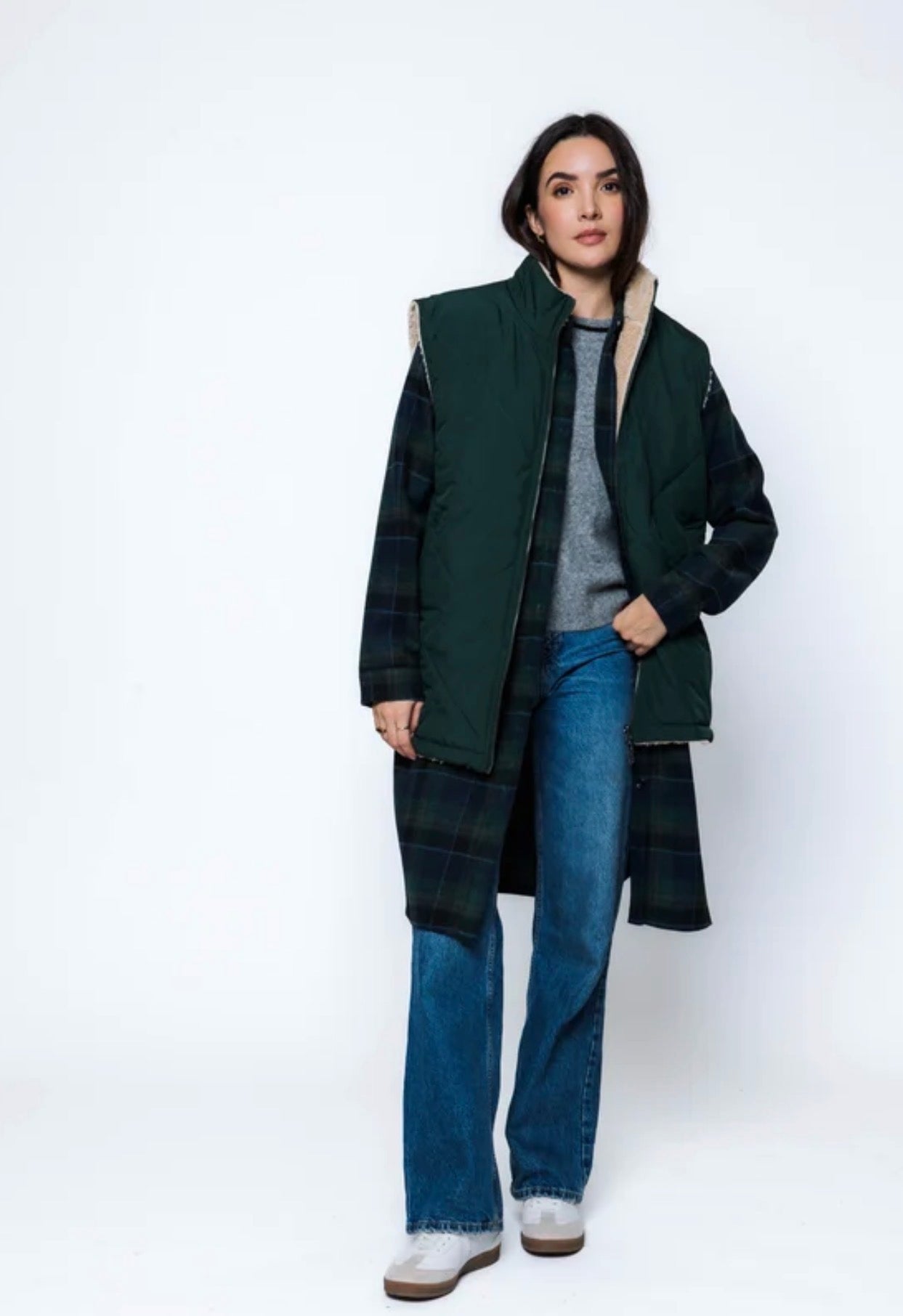 Julie-Sherpa Lined Reversible Vest by Orb - Evergreen