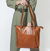 Large Leather Tote Bag - Coffee Brown