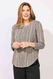 Peruvian Cotton High Lo Striped Seamed Tee E12243 by Escape - Fog