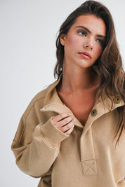 Carmen Oversized Snap Neck Pullover Sweatshirt