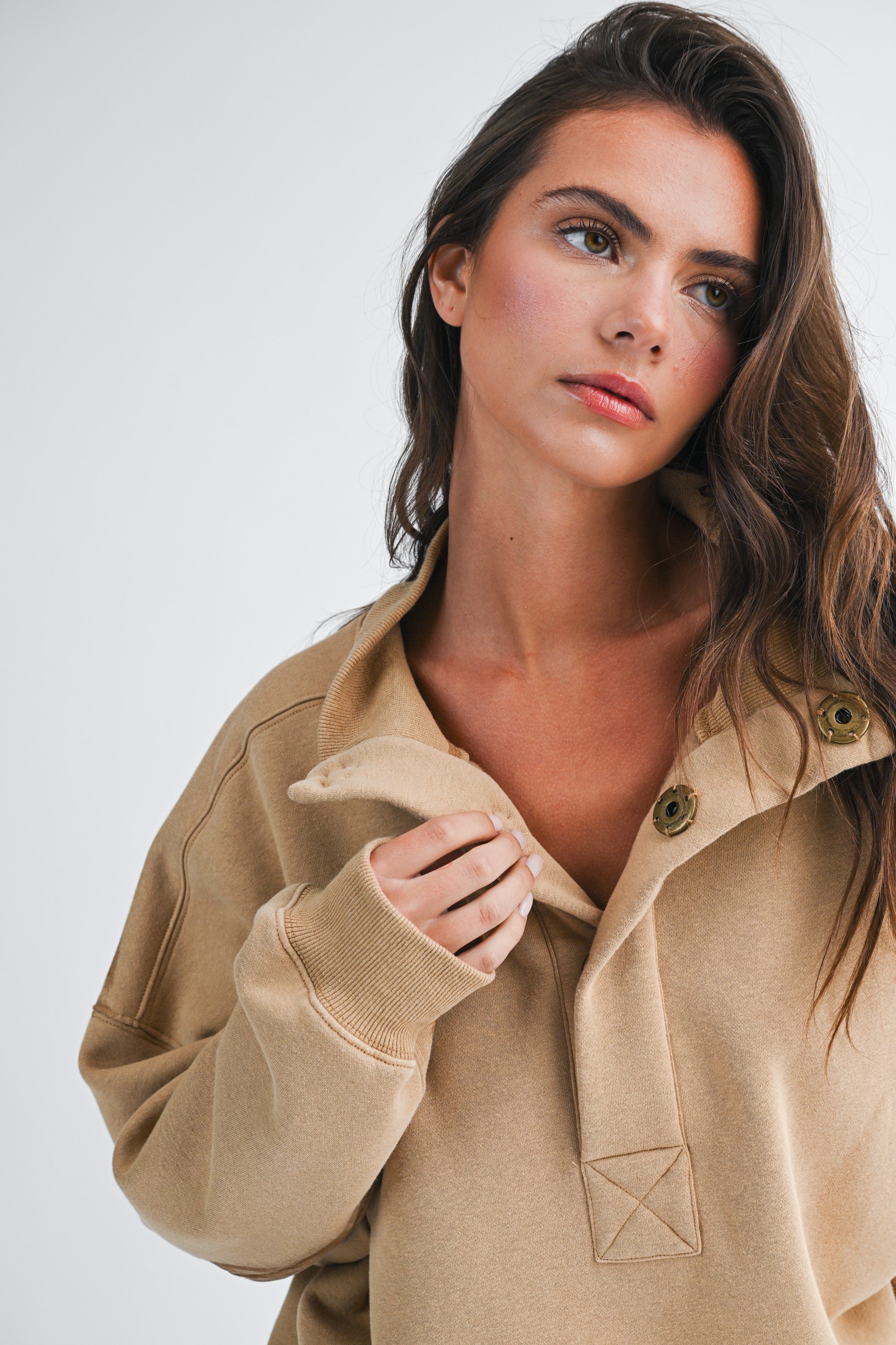 Carmen Oversized Snap Neck Pullover Sweatshirt