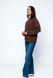 Jenna-Luxe Fleece Crew by Orb - Chocolate