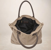 Italian Suede Leather Shopper Bag - Fudge