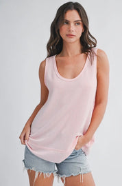 Bridget Textured Scoop Neck Tank - Pink