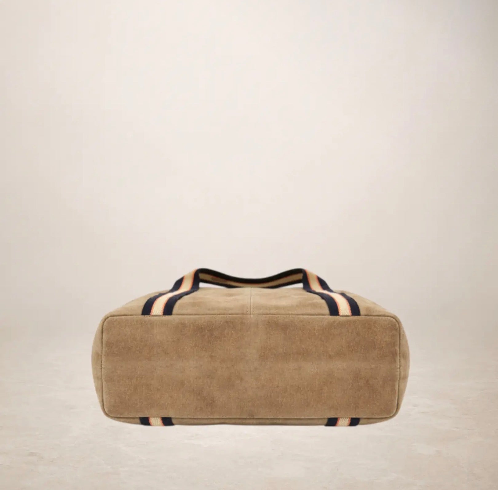 Italian Suede Leather Shopper Bag with Sporty Canvas Strap - Brown