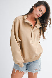 Carmen Oversized Snap Neck Pullover Sweatshirt