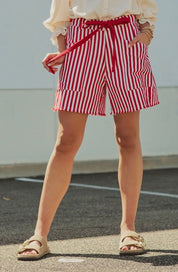 Striped High-Rise Denim Shorts