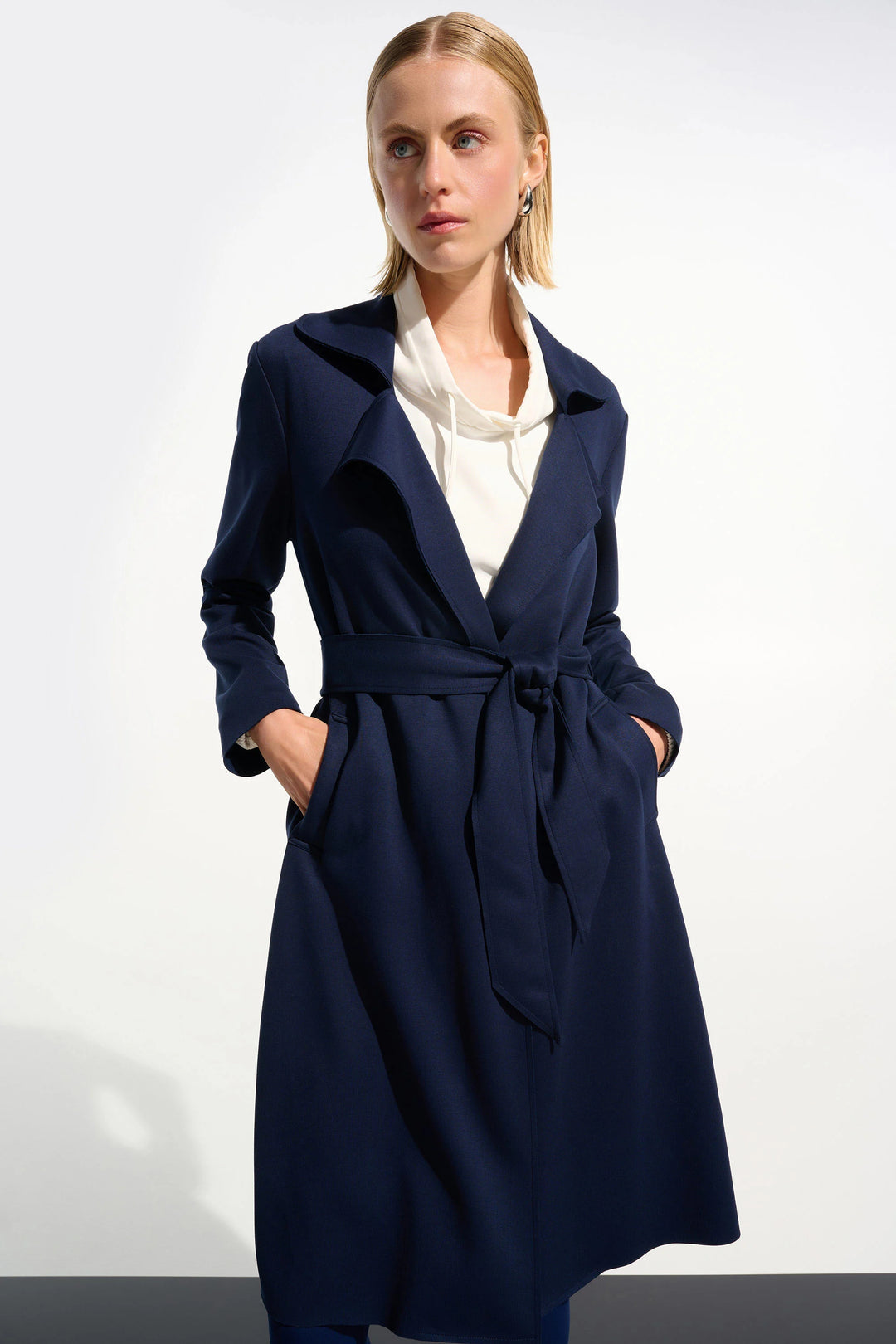 Joseph Ribkoff Scuba Jersey Coat with Sash 261602 Indigo