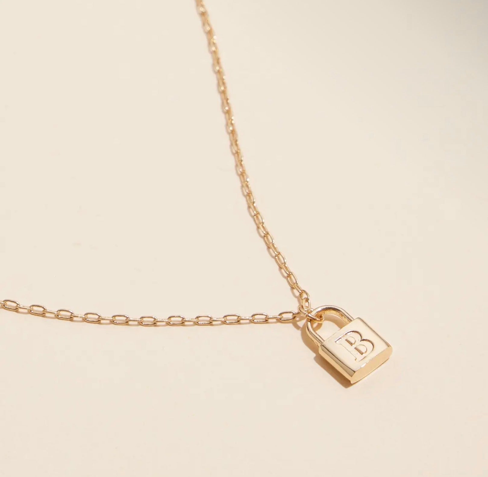 18k Gold Plated Mini Initial Lock Pendant/Necklace