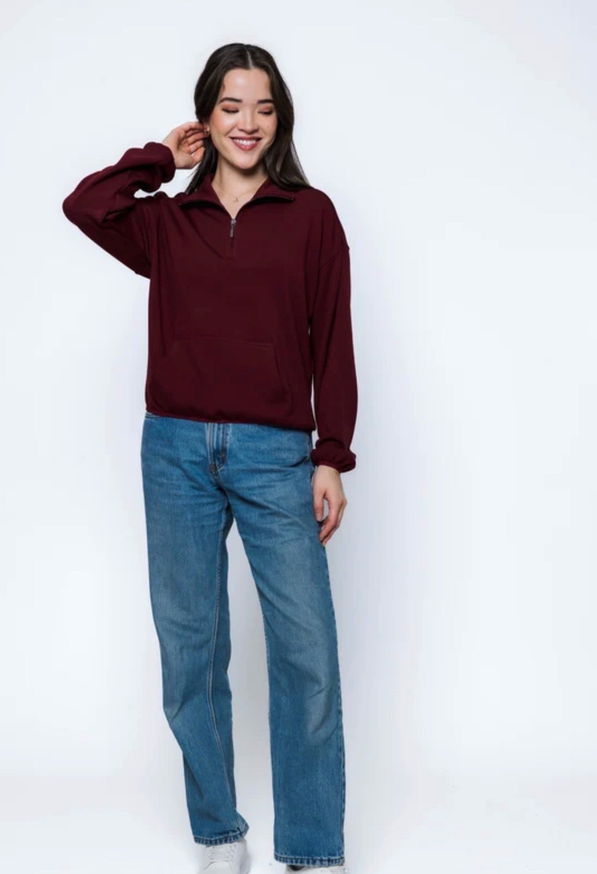 Everly-Luxe Fleece 1/2 Zip by Orb - Burgundy